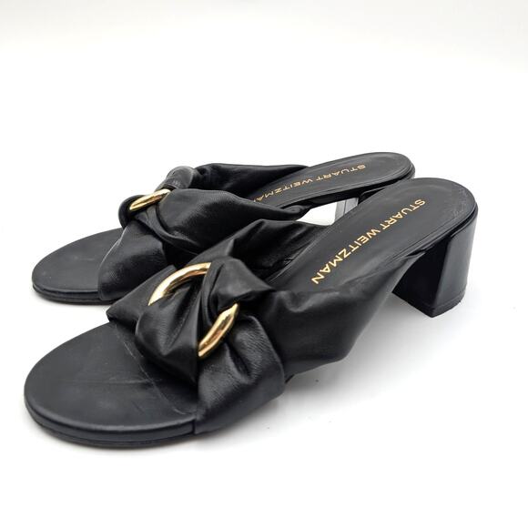 Stuart Weitzman Cece Block Heel Sandal Women's Open Toe Black Size US8B EU38.5 - Picture 1 of 14